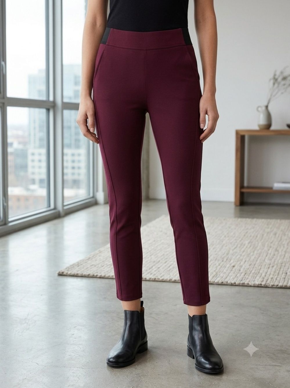Take 50% OFF- Vera Wang Women’s Skinny Stretch Ponte Pull-On Pants — Wine, Sz-XL
